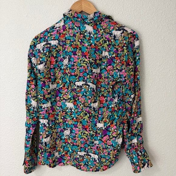 J. Crew Collection silk twill shirt in grazing goats print size small button up - Picture 4 of 6